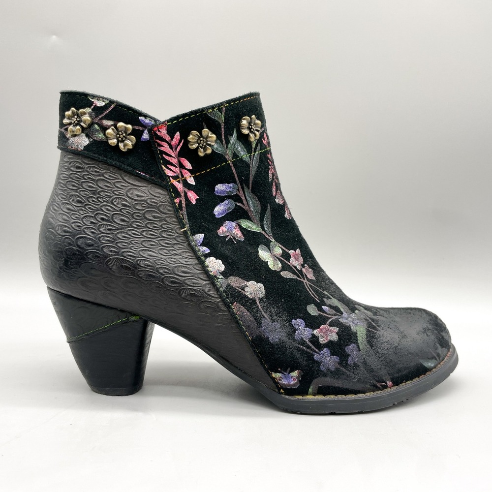 LArtiste Spring Step Womens 8 Glorious Floral Boots Black Suede Whimsygoth Artsy